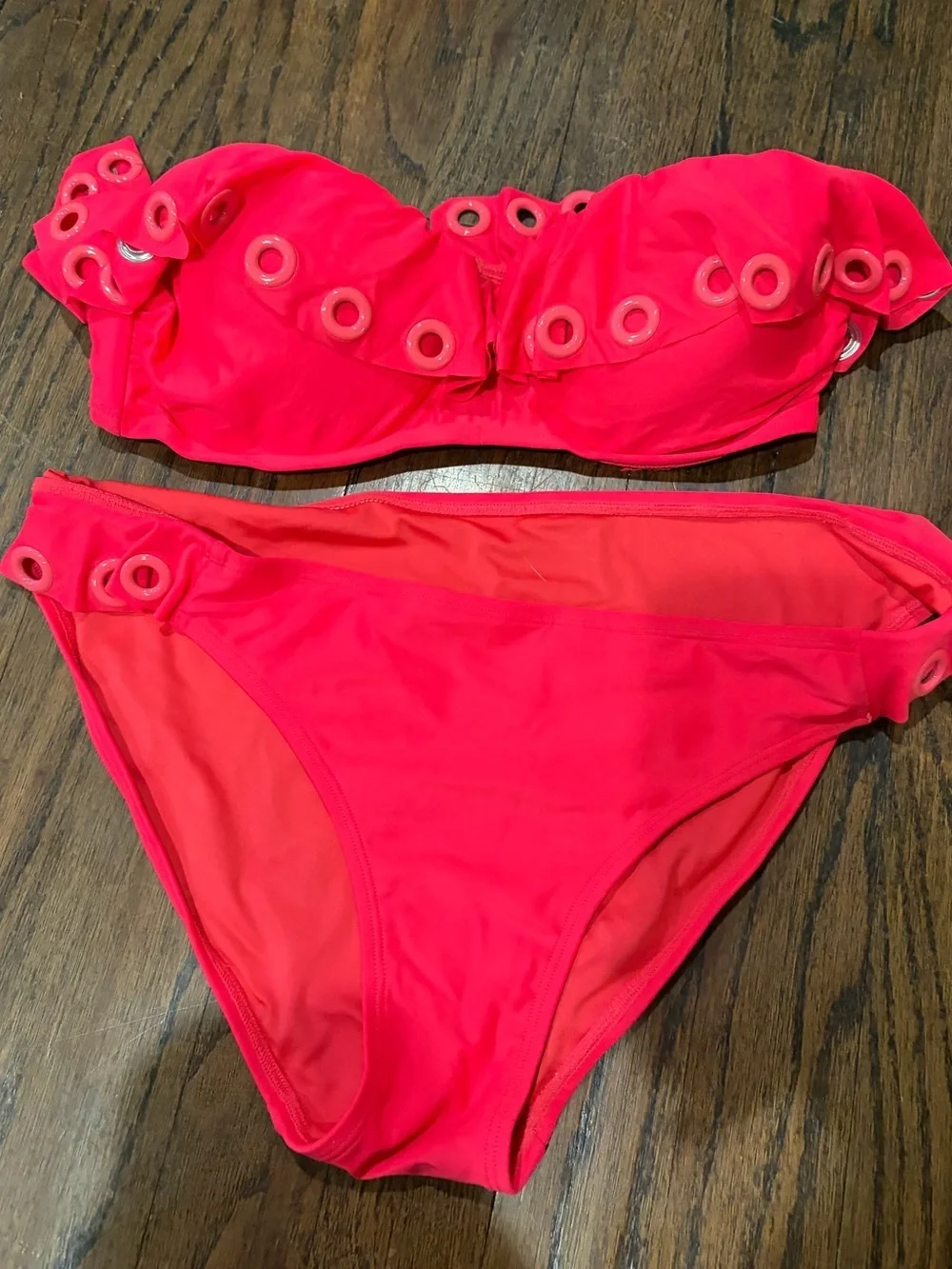 No Boundaries Neon Pink Grommet Bandeau Bikini sample mockup size 9/M juniors